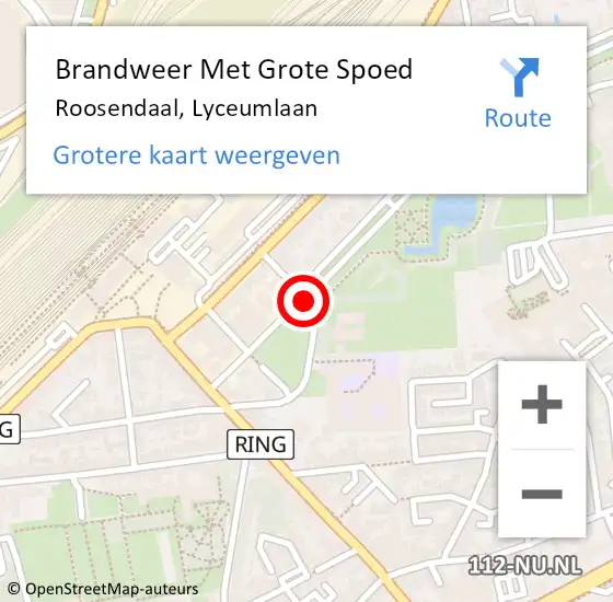 Locatie op kaart van de 112 melding: Brandweer Met Grote Spoed Naar Roosendaal, Lyceumlaan op 12 februari 2020 15:38