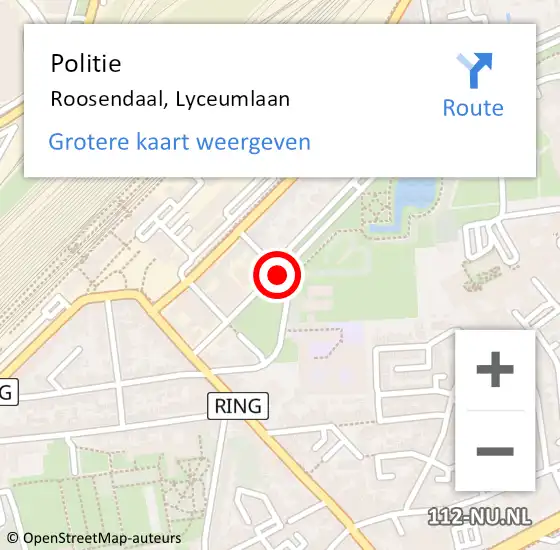 Locatie op kaart van de 112 melding: Politie Roosendaal, Lyceumlaan op 12 februari 2020 15:38