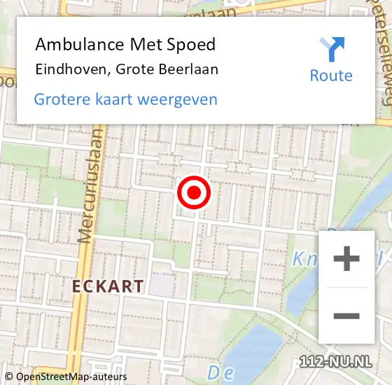 Locatie op kaart van de 112 melding: Ambulance Met Spoed Naar Eindhoven, Grote Beerlaan op 12 februari 2020 15:59