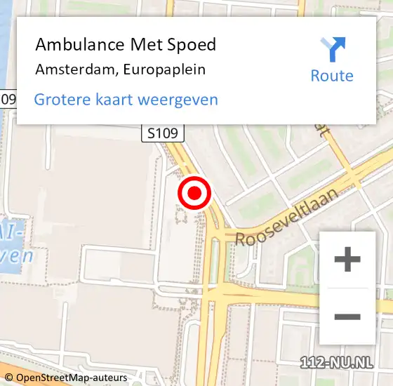 Locatie op kaart van de 112 melding: Ambulance Met Spoed Naar Amsterdam, Europaplein op 12 februari 2020 16:30