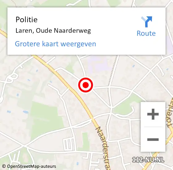 Locatie op kaart van de 112 melding: Politie Laren, Oude Naarderweg op 12 februari 2020 16:43