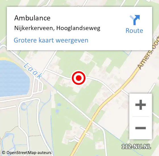 Locatie op kaart van de 112 melding: Ambulance Nijkerkerveen, Hooglandseweg op 12 februari 2020 16:55