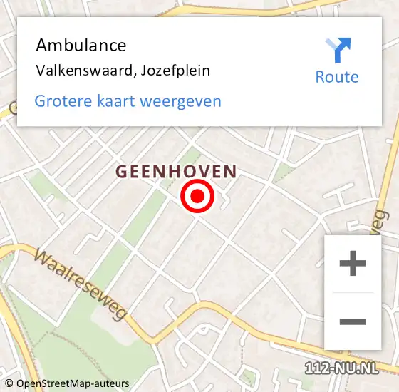 Locatie op kaart van de 112 melding: Ambulance Valkenswaard, Jozefplein op 12 februari 2020 17:05