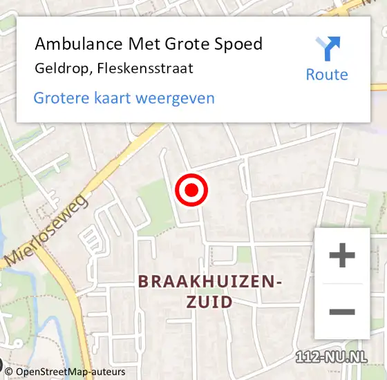 Locatie op kaart van de 112 melding: Ambulance Met Grote Spoed Naar Geldrop, Fleskensstraat op 12 februari 2020 19:41