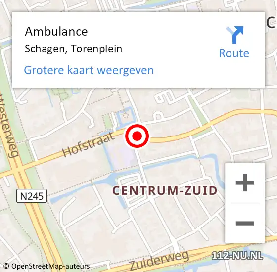 Locatie op kaart van de 112 melding: Ambulance Schagen, Torenplein op 12 februari 2020 19:57