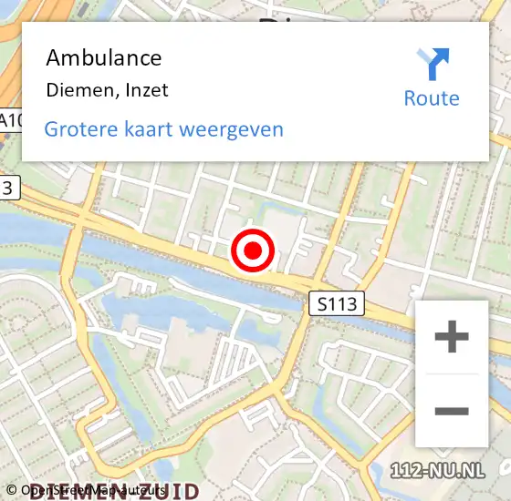 Locatie op kaart van de 112 melding: Ambulance Diemen, Inzet op 12 februari 2020 21:13