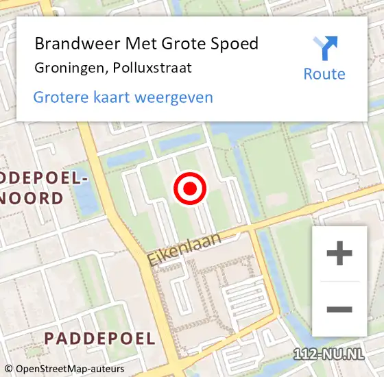 Locatie op kaart van de 112 melding: Brandweer Met Grote Spoed Naar Groningen, Polluxstraat op 12 februari 2020 22:27