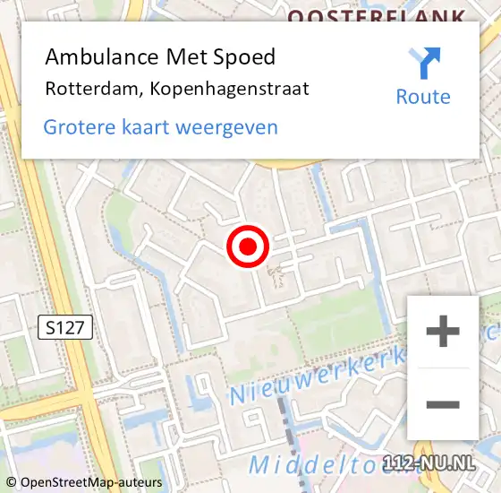 Locatie op kaart van de 112 melding: Ambulance Met Spoed Naar Rotterdam, Kopenhagenstraat op 13 februari 2020 00:13