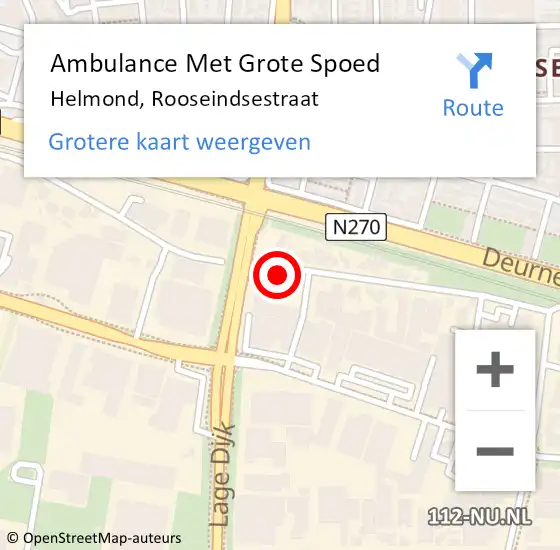 Locatie op kaart van de 112 melding: Ambulance Met Grote Spoed Naar Helmond, Rooseindsestraat op 13 februari 2020 00:20