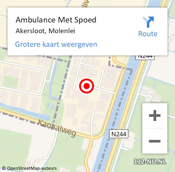 Locatie op kaart van de 112 melding: Ambulance Met Spoed Naar Akersloot, Molenlei op 13 februari 2020 05:48