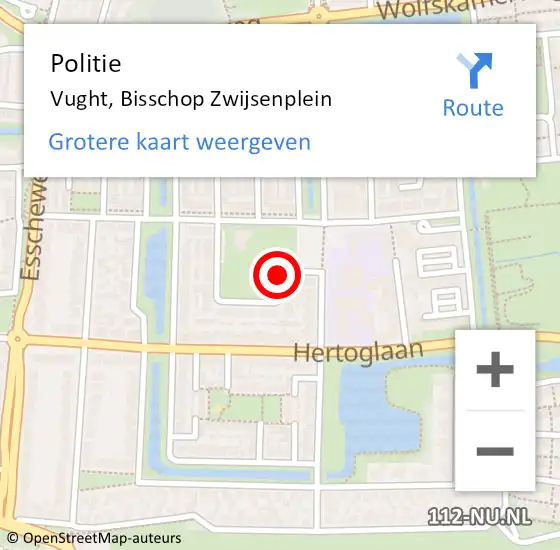 Locatie op kaart van de 112 melding: Politie Vught, Bisschop Zwijsenplein op 13 februari 2020 08:24