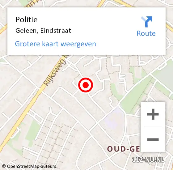 Locatie op kaart van de 112 melding: Politie Geleen, Eindstraat op 13 februari 2020 08:47