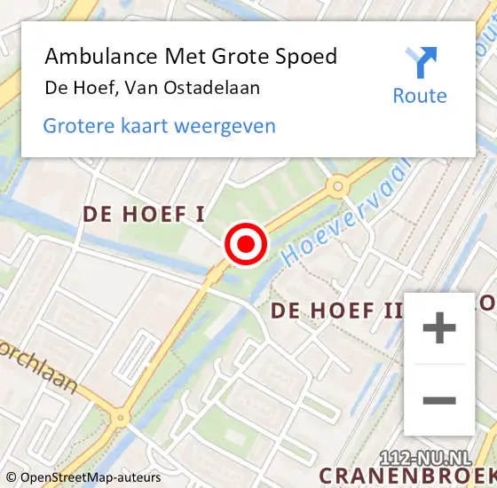 Locatie op kaart van de 112 melding: Ambulance Met Grote Spoed Naar De Hoef, Van Ostadelaan op 13 februari 2020 09:02