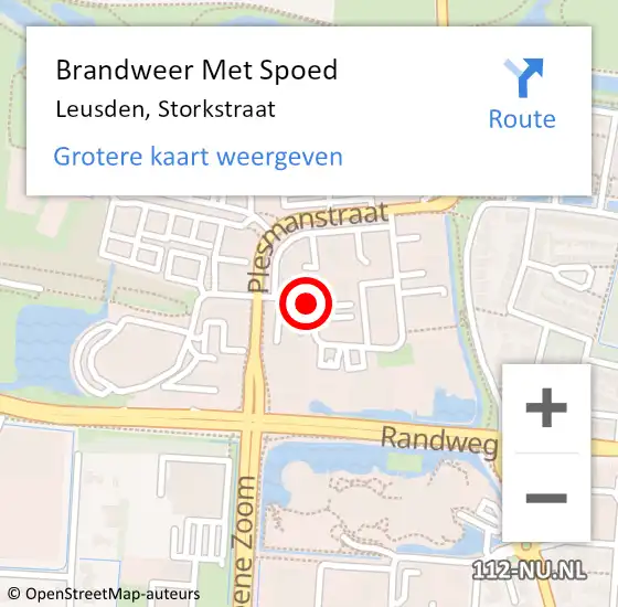 Locatie op kaart van de 112 melding: Brandweer Met Spoed Naar Leusden, Storkstraat op 13 februari 2020 09:21