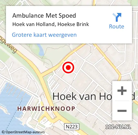 Locatie op kaart van de 112 melding: Ambulance Met Spoed Naar Hoek van Holland, Hoekse Brink op 13 februari 2020 10:19