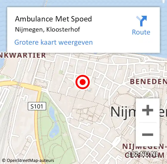 Locatie op kaart van de 112 melding: Ambulance Met Spoed Naar Nijmegen, Kloosterhof op 13 februari 2020 10:47