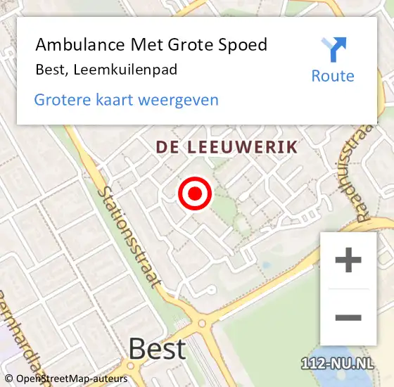 Locatie op kaart van de 112 melding: Ambulance Met Grote Spoed Naar Best, Leemkuilenpad op 13 februari 2020 13:42