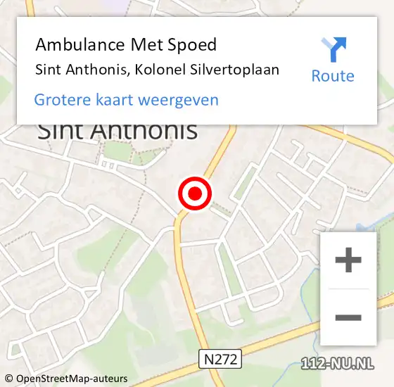 Locatie op kaart van de 112 melding: Ambulance Met Spoed Naar Sint Anthonis, Kolonel Silvertoplaan op 13 februari 2020 14:45