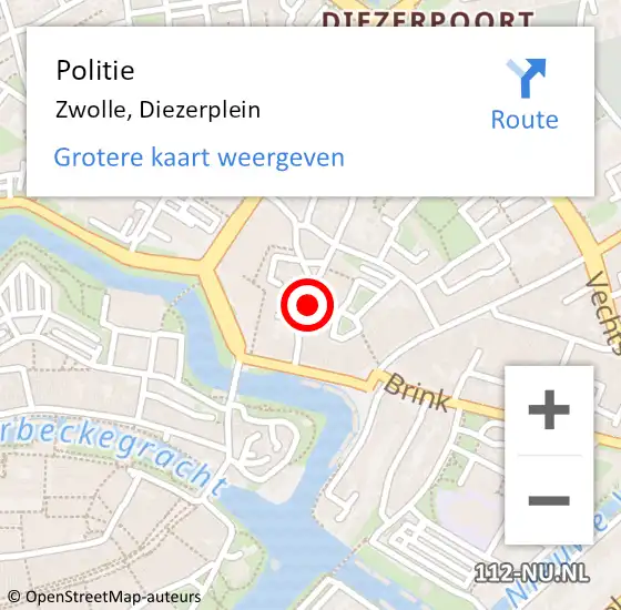 Locatie op kaart van de 112 melding: Politie Zwolle, Diezerplein op 13 februari 2020 15:11