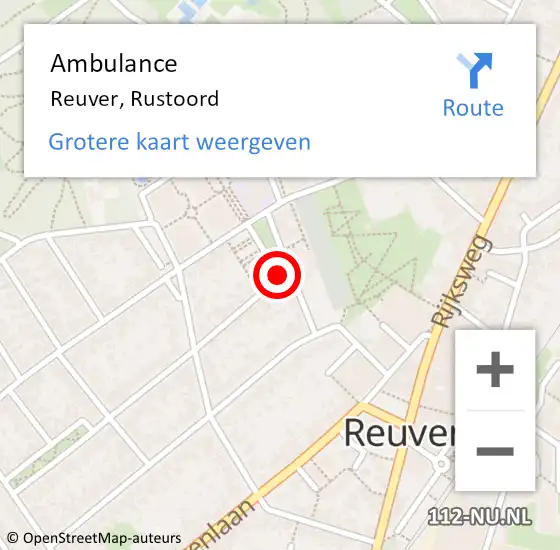 Locatie op kaart van de 112 melding: Ambulance Reuver, Rustoord op 13 februari 2020 15:49