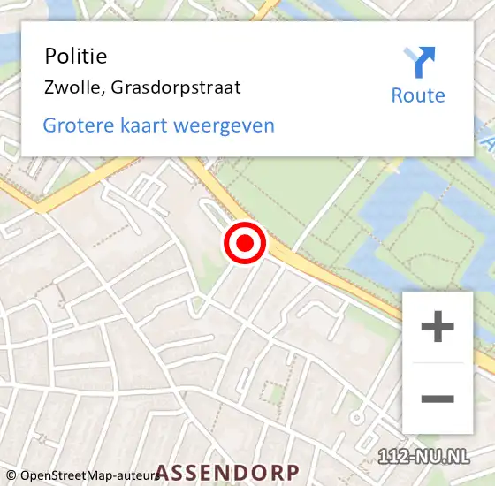 Locatie op kaart van de 112 melding: Politie Zwolle, Grasdorpstraat op 13 februari 2020 17:38