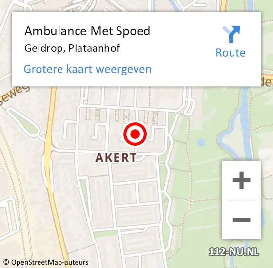 Locatie op kaart van de 112 melding: Ambulance Met Spoed Naar Geldrop, Plataanhof op 13 februari 2020 17:51