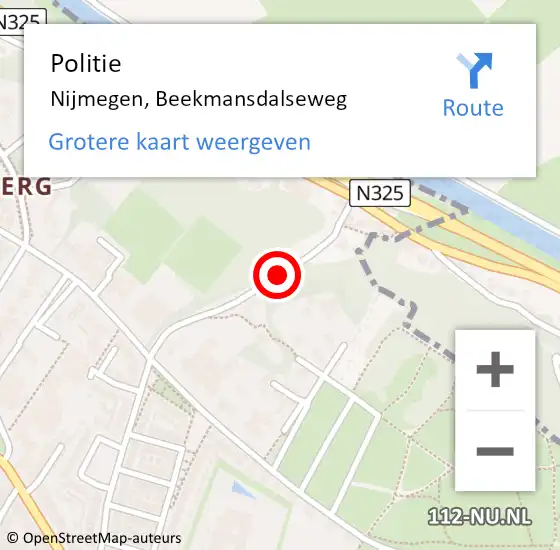 Locatie op kaart van de 112 melding: Politie Nijmegen, Beekmansdalseweg op 13 februari 2020 18:34