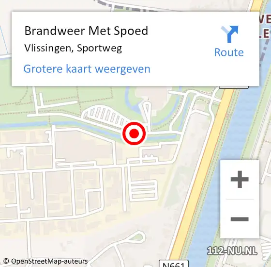 Locatie op kaart van de 112 melding: Brandweer Met Spoed Naar Vlissingen, Sportweg op 13 februari 2020 18:36