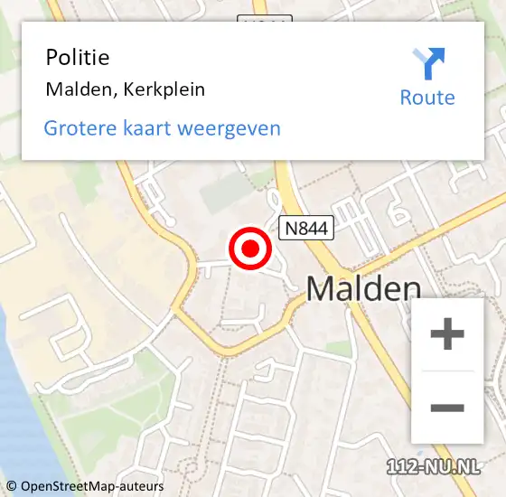 Locatie op kaart van de 112 melding: Politie Malden, Kerkplein op 13 februari 2020 19:47