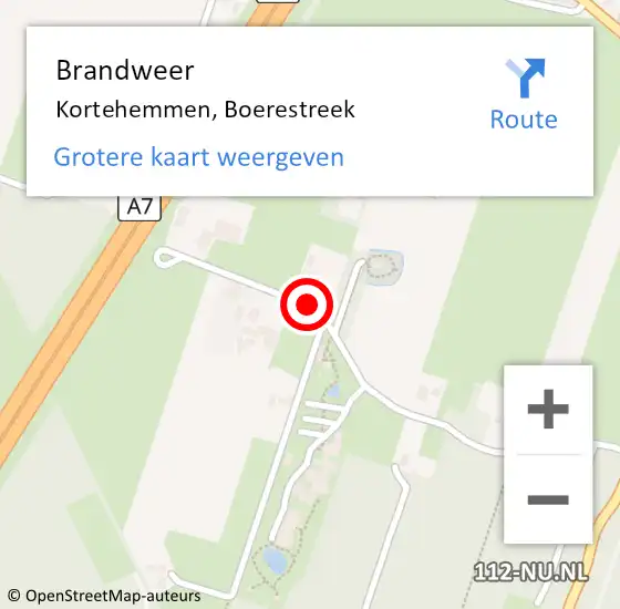 Locatie op kaart van de 112 melding: Brandweer Kortehemmen, Boerestreek op 13 februari 2020 19:54