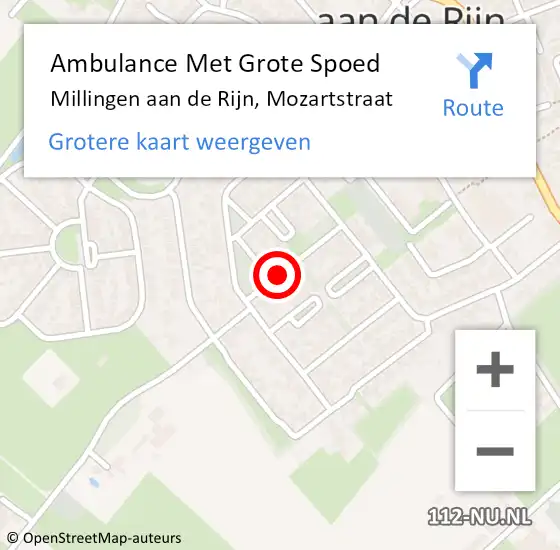 Locatie op kaart van de 112 melding: Ambulance Met Grote Spoed Naar Millingen aan de Rijn, Mozartstraat op 13 februari 2020 20:26