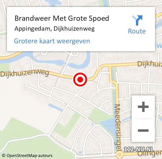 Locatie op kaart van de 112 melding: Brandweer Met Grote Spoed Naar Appingedam, Dijkhuizenweg op 13 februari 2020 20:57