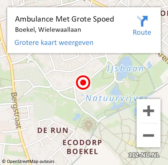 Locatie op kaart van de 112 melding: Ambulance Met Grote Spoed Naar Boekel, Wielewaallaan op 13 februari 2020 21:57