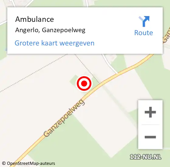 Locatie op kaart van de 112 melding: Ambulance Angerlo, Ganzepoelweg op 28 april 2014 12:43