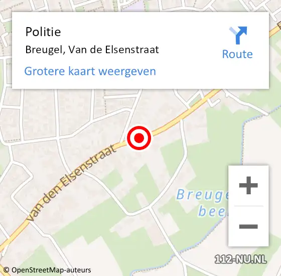 Locatie op kaart van de 112 melding: Politie Breugel, Van de Elsenstraat op 13 februari 2020 22:50