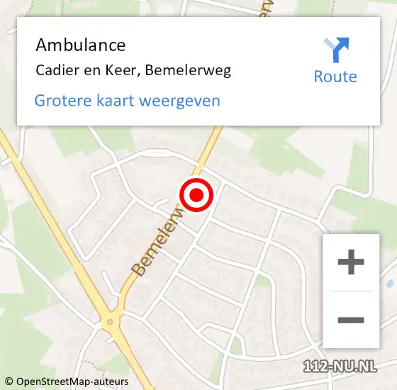 Locatie op kaart van de 112 melding: Ambulance Cadier en Keer, Bemelerweg op 28 april 2014 12:49