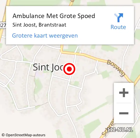 Locatie op kaart van de 112 melding: Ambulance Met Grote Spoed Naar Sint Joost, Brantstraat op 28 april 2014 12:54