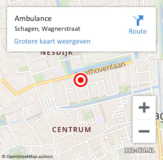 Locatie op kaart van de 112 melding: Ambulance Schagen, Wagnerstraat op 14 februari 2020 07:55