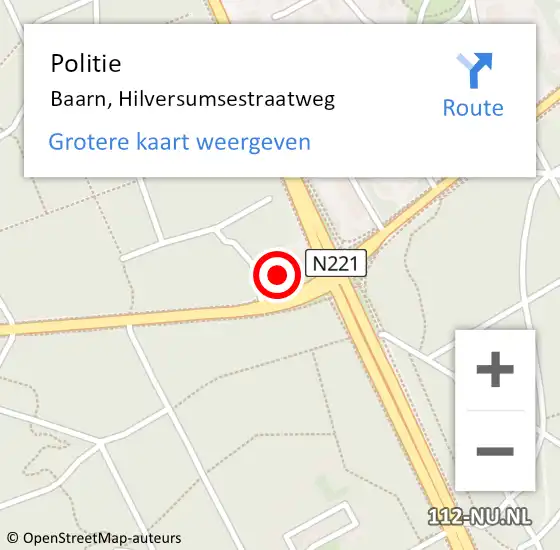 Locatie op kaart van de 112 melding: Politie Baarn, Hilversumsestraatweg op 14 februari 2020 08:51