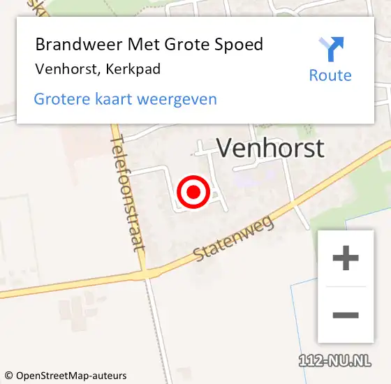 Locatie op kaart van de 112 melding: Brandweer Met Grote Spoed Naar Venhorst, Kerkpad op 14 februari 2020 10:52