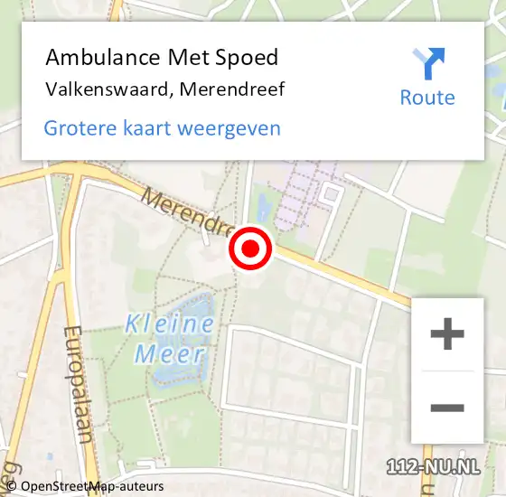 Locatie op kaart van de 112 melding: Ambulance Met Spoed Naar Valkenswaard, Merendreef op 14 februari 2020 12:10