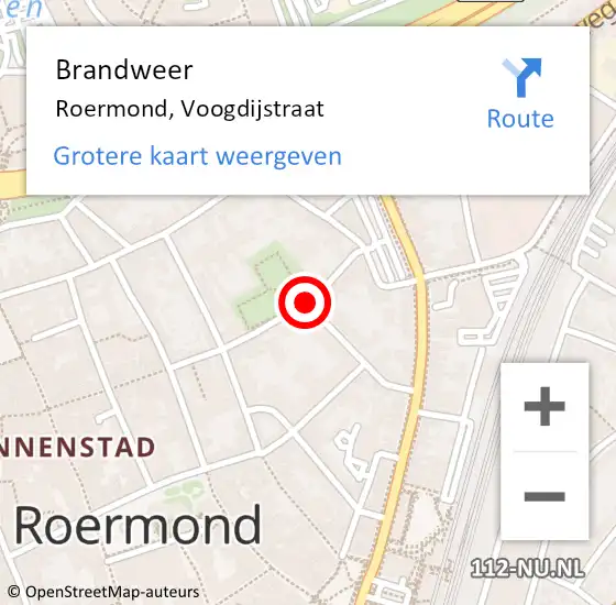 Locatie op kaart van de 112 melding: Brandweer Roermond, Voogdijstraat op 14 februari 2020 12:34
