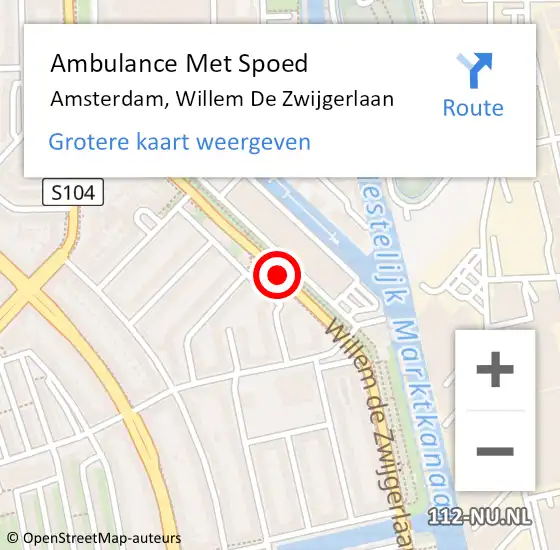 Locatie op kaart van de 112 melding: Ambulance Met Spoed Naar Amsterdam, Willem de Zwijgerlaan op 14 februari 2020 14:10
