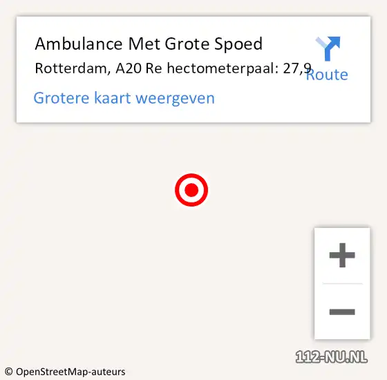 Locatie op kaart van de 112 melding: Ambulance Met Grote Spoed Naar Rotterdam, A20 Re hectometerpaal: 27,9 op 14 februari 2020 15:08