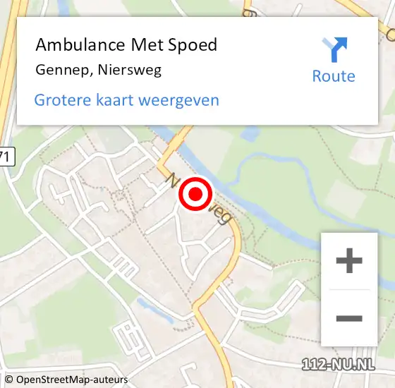 Locatie op kaart van de 112 melding: Ambulance Met Spoed Naar Gennep, Niersweg op 14 februari 2020 15:48