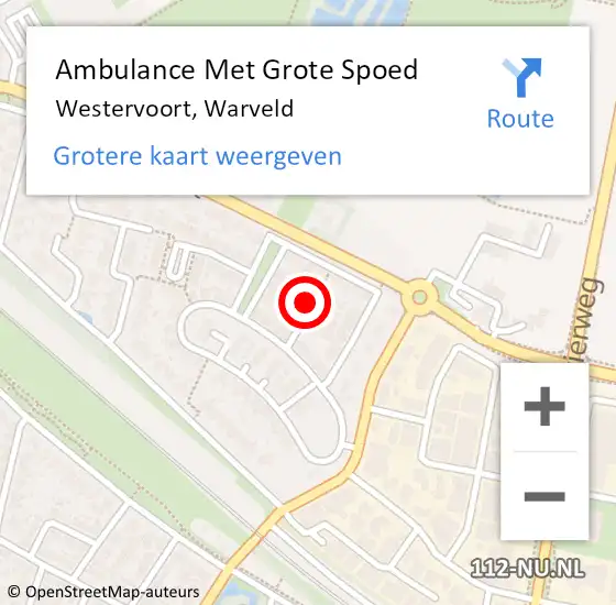 Locatie op kaart van de 112 melding: Ambulance Met Grote Spoed Naar Westervoort, Warveld op 14 februari 2020 18:00