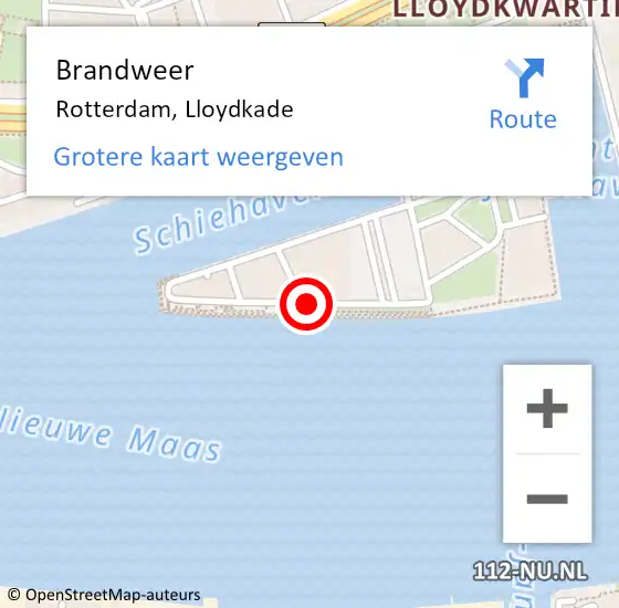Locatie op kaart van de 112 melding: Brandweer Rotterdam, Lloydkade op 14 februari 2020 18:40