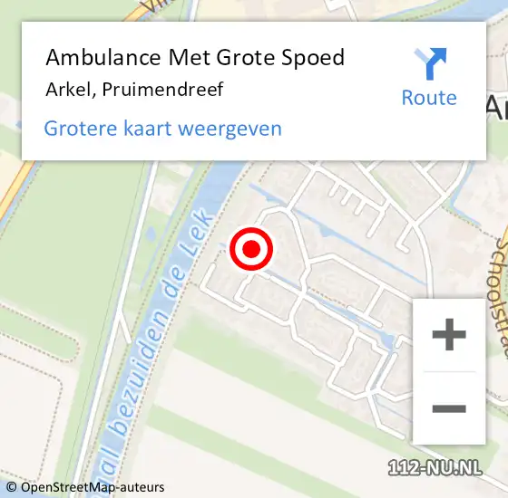 Locatie op kaart van de 112 melding: Ambulance Met Grote Spoed Naar Arkel, Pruimendreef op 14 februari 2020 19:44
