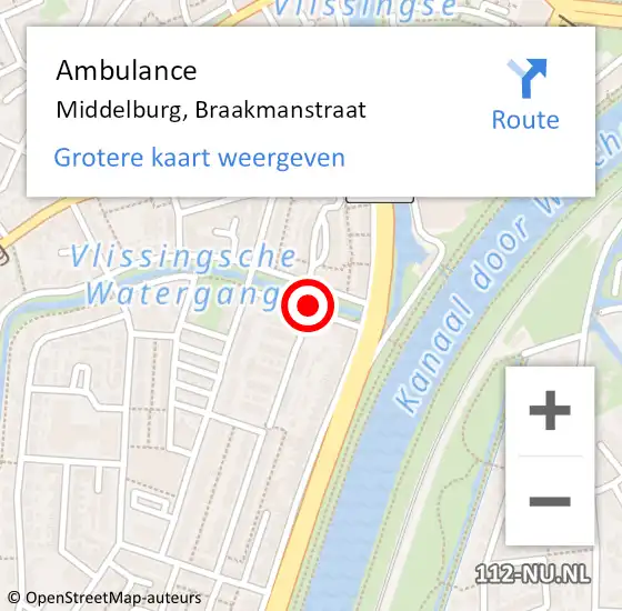 Locatie op kaart van de 112 melding: Ambulance Middelburg, Braakmanstraat op 28 april 2014 14:18