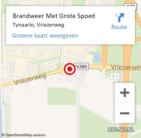 Locatie op kaart van de 112 melding: Brandweer Met Grote Spoed Naar Tynaarlo, Vriezerweg op 15 februari 2020 03:04